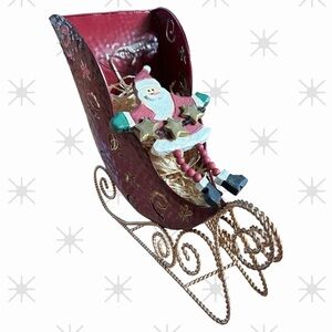 Christmas Holiday Rustic Red Metal Sleigh / Sled Home Decoration 10" T x 10" L